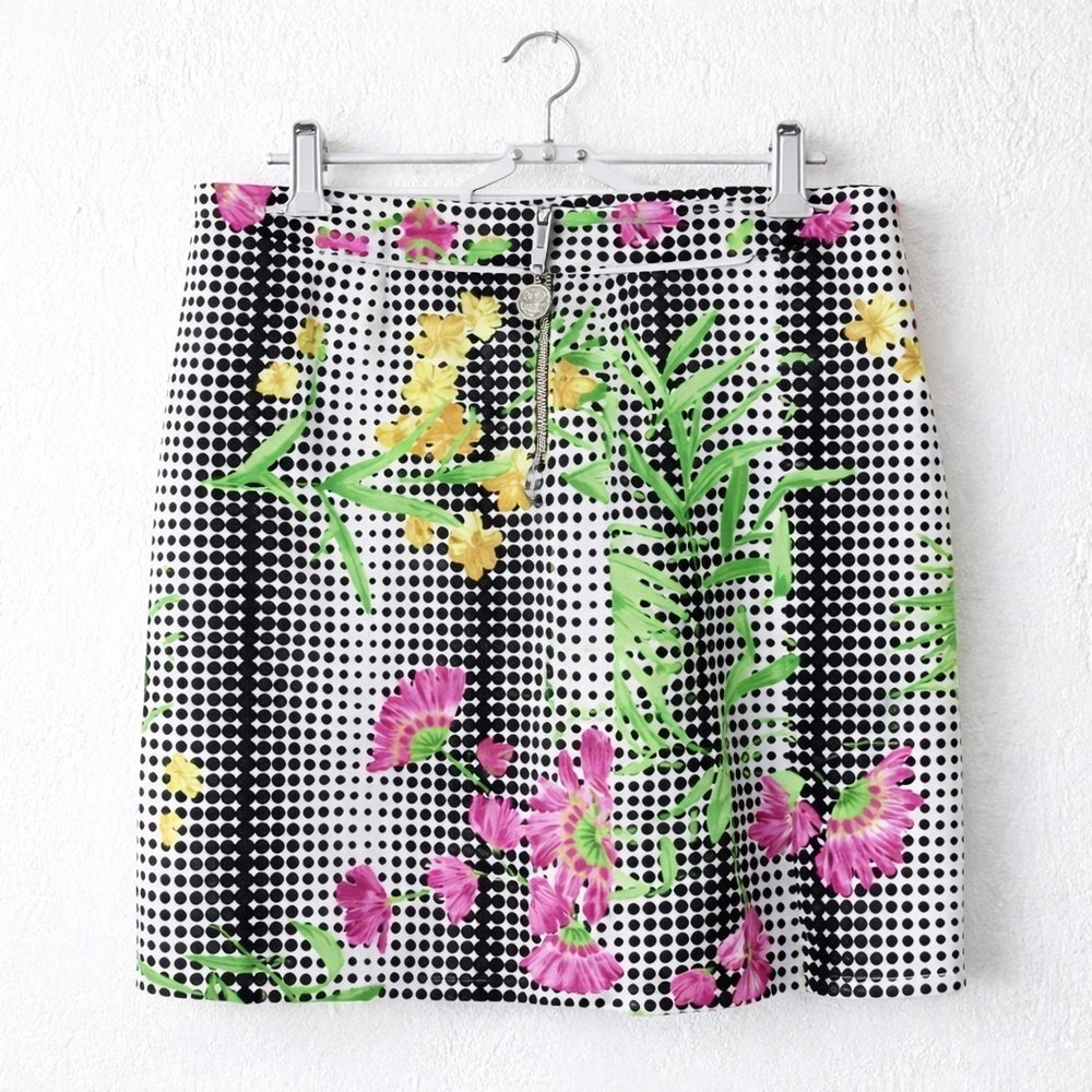 Versace Jeans Couture Polka Dot Floral Mini Skirt - Made in Italy